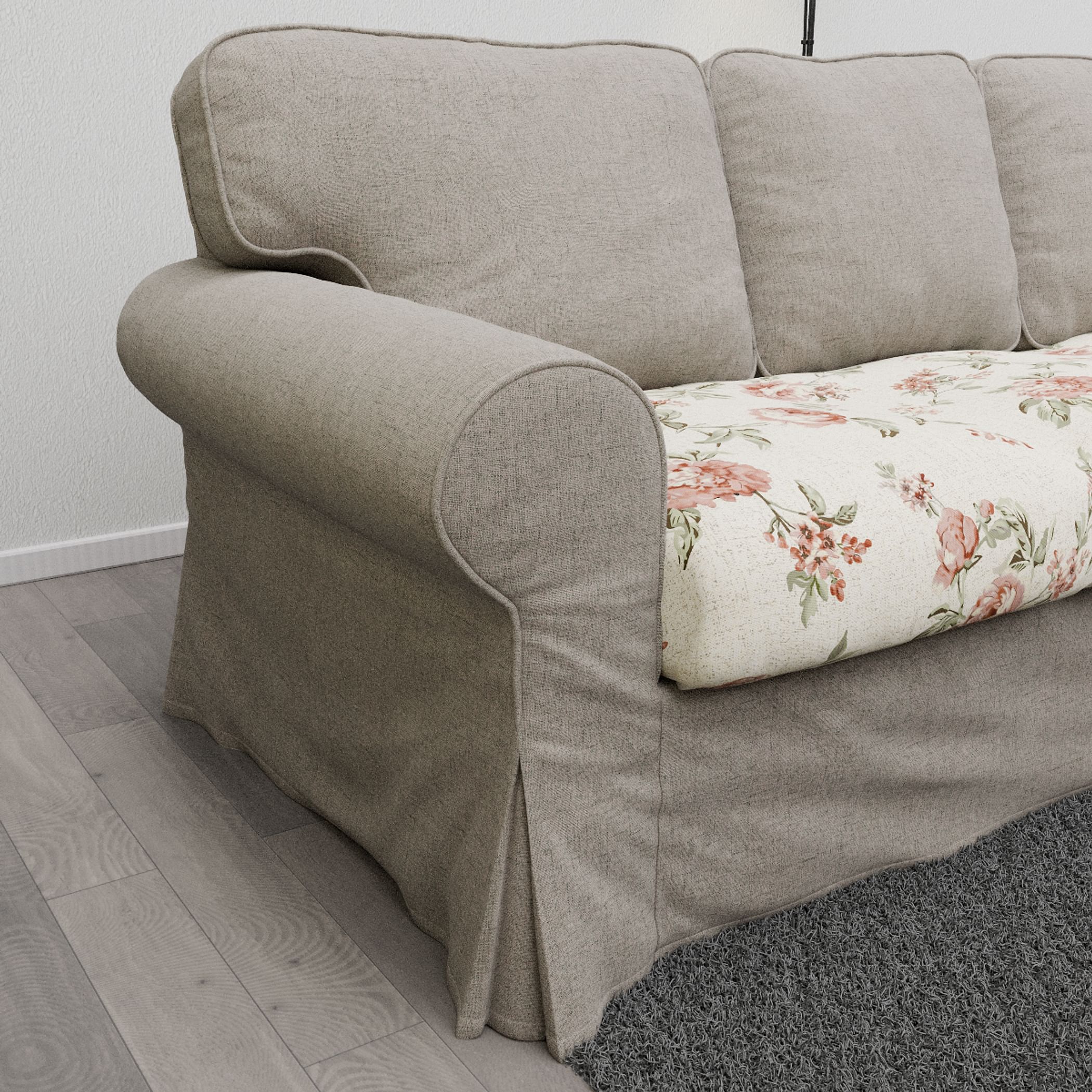 Narzuta na sofę EKTORP, 3-osobową - Rose flower on beige background R16